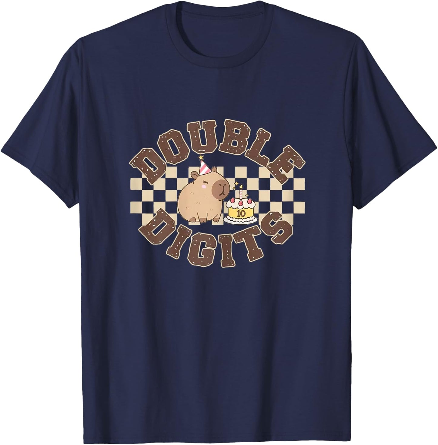 Double Digits 10th Birthday Shirt Capybara Ten Year Old T-Shirt - T-Shirt | Navy