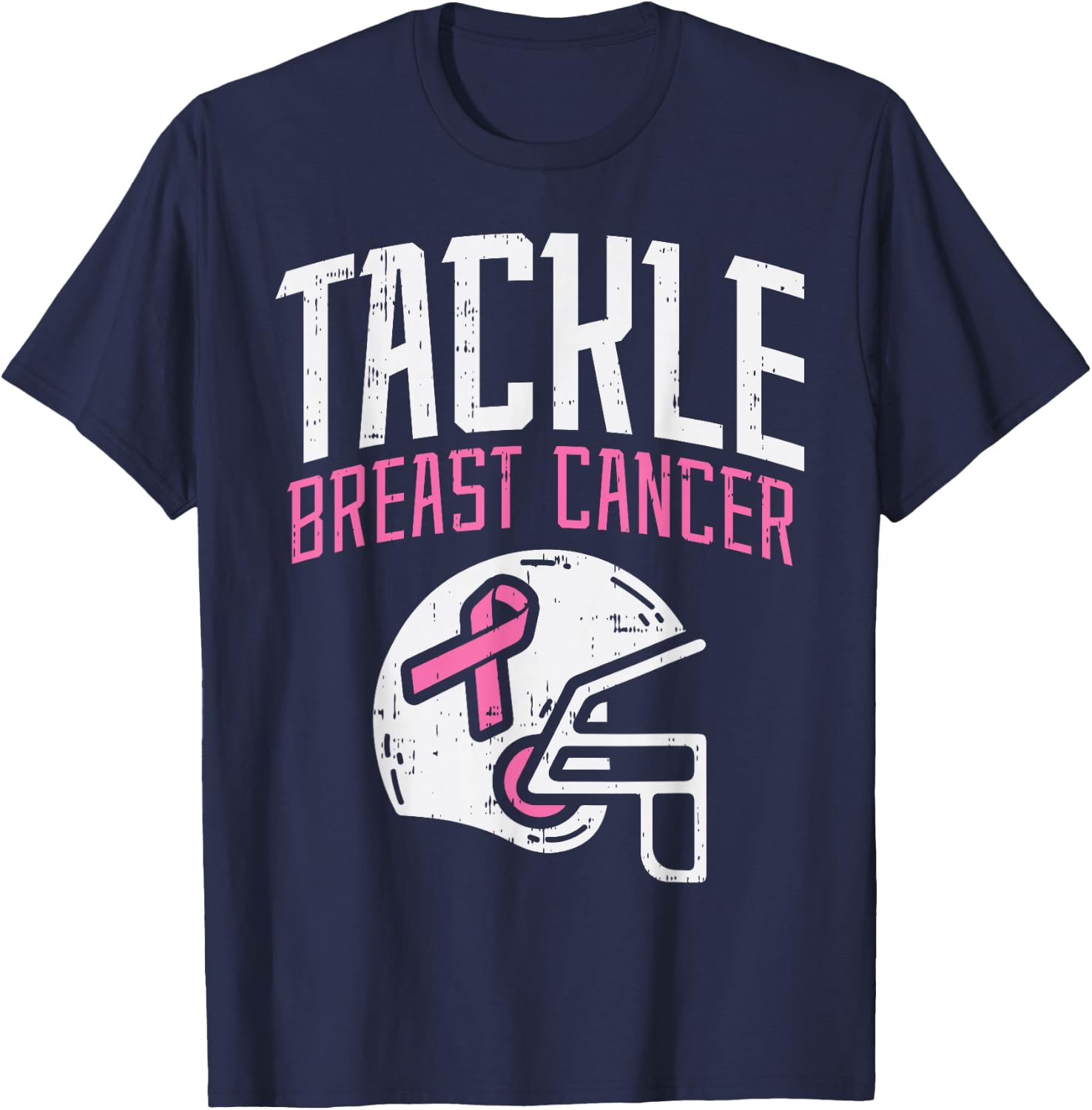 Tackle Breast Cancer Football Breast Cancer Awareness Gift T-Shirt - T-Shirt | Navy