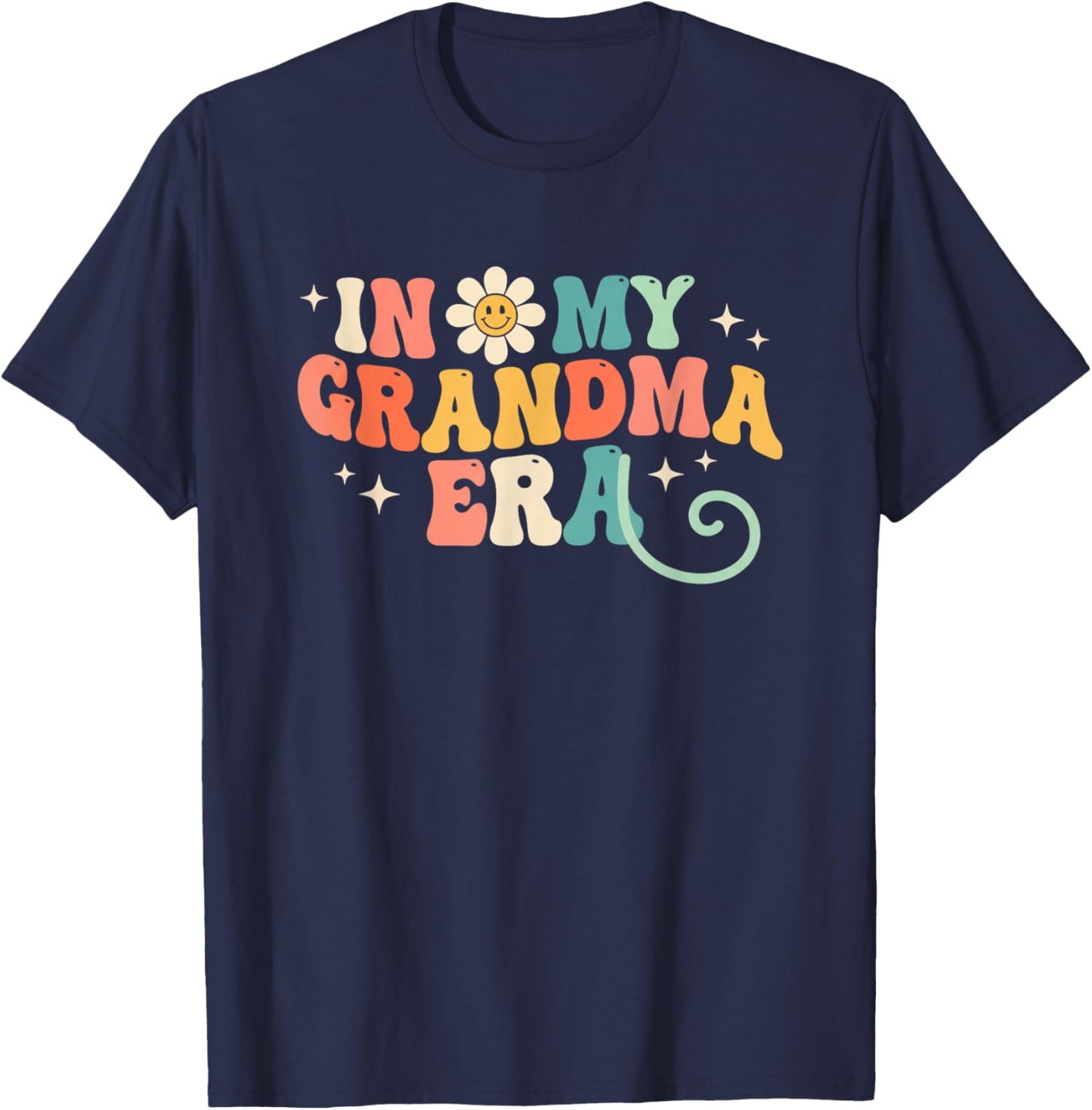 in My Grandma Era Retro Grandparent Vintage Flower Power T-Shirt - T-Shirt | Navy