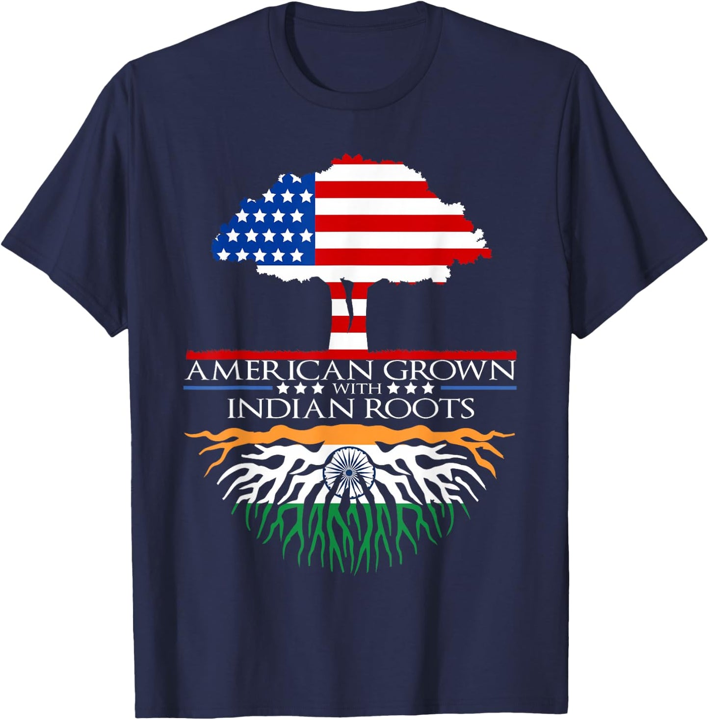Indian Roots American Grown Tree Flag USA India Asian T-Shirt - T-Shirt | Navy