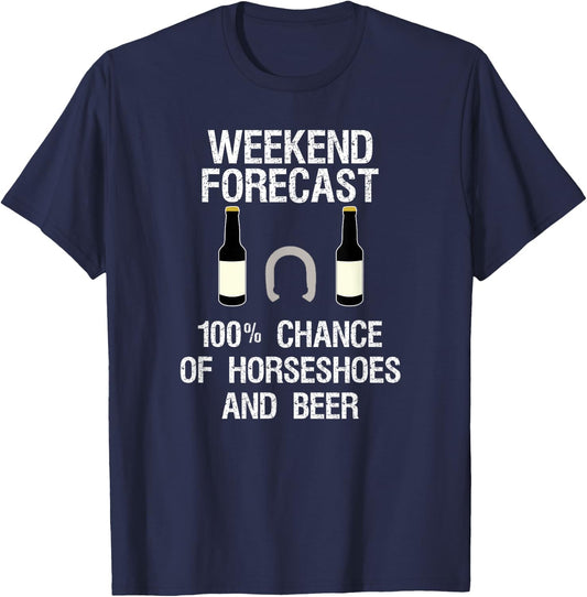 Horseshoes Game - Funny Horseshoes Forecast Beer T-Shirt - T-Shirt | Navy