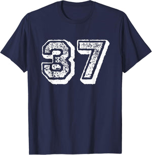 Number 37 Sports Jersey Player #37 Fan Front Print Vintage T-Shirt - T-Shirt | Navy