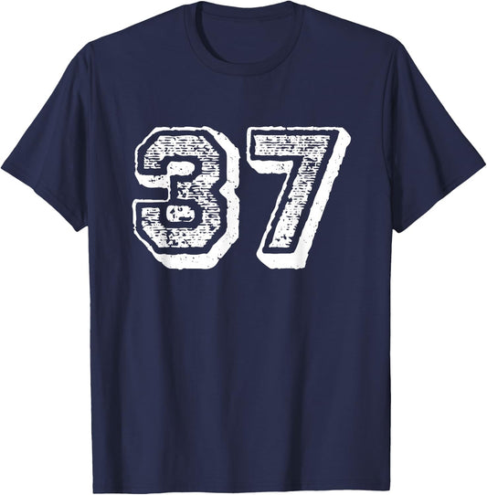 Number 37 Sports Jersey Player #37 Fan Front Print Vintage T-Shirt - T-Shirt | Navy