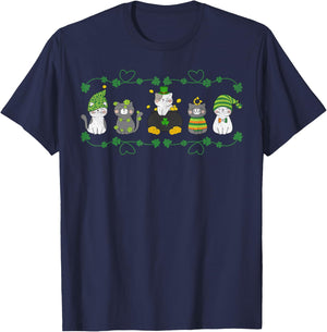 Cute Cats St. Patrick’s Day Clover Design T-Shirt - T-Shirt | Navy