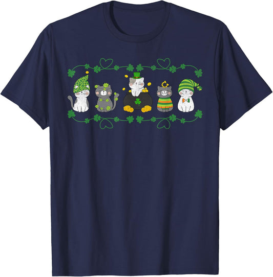 Cute Cats St. Patrick’s Day Clover Design T-Shirt - T-Shirt | Navy