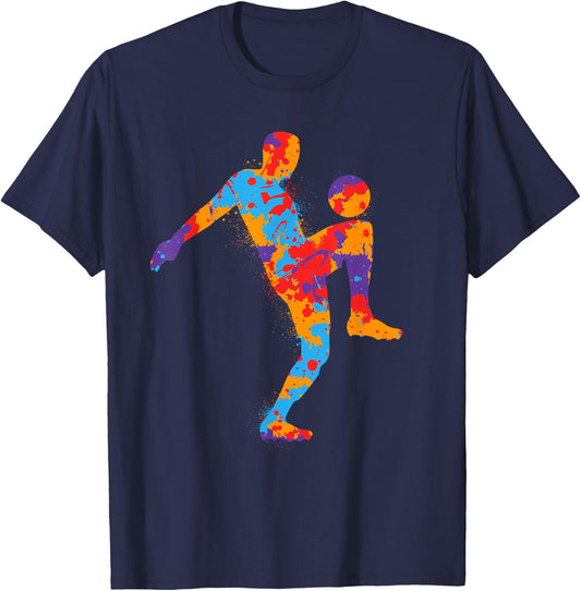 Colorful Soccer Player Sports Boys Kids Men Soccer T-Shirt - T-Shirt | Navy