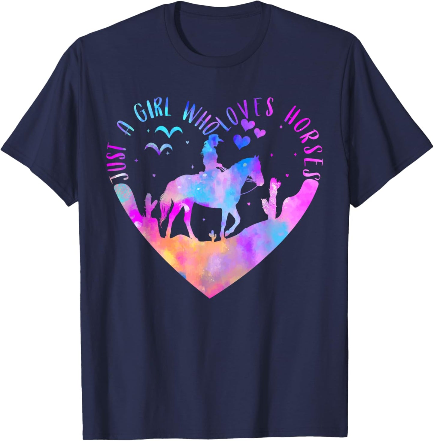 Just A Girl Who Loves Horses Shirt Girls Horse Riding T-Shirt - T-Shirt | Navy