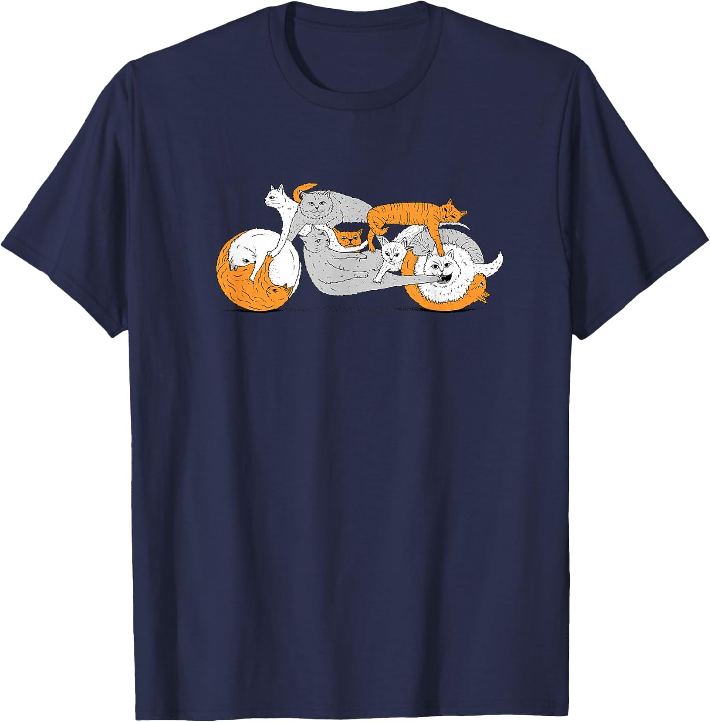 Biker Cat Cafe Racer Motorcycle Kitten T-Shirt - T-Shirt | Navy