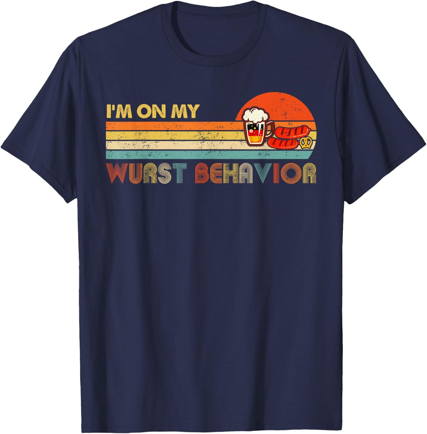 Oktoberfest shirt I'm On My Wurst Behavior vintage retro T-Shirt - T-Shirt | Navy