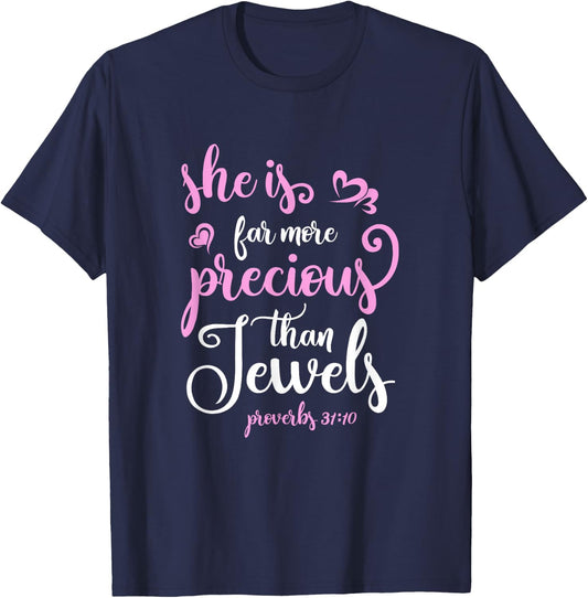 Christian Shirt Proverbs 31 Precious Bible Verse T-Shirt - T-Shirt | Navy
