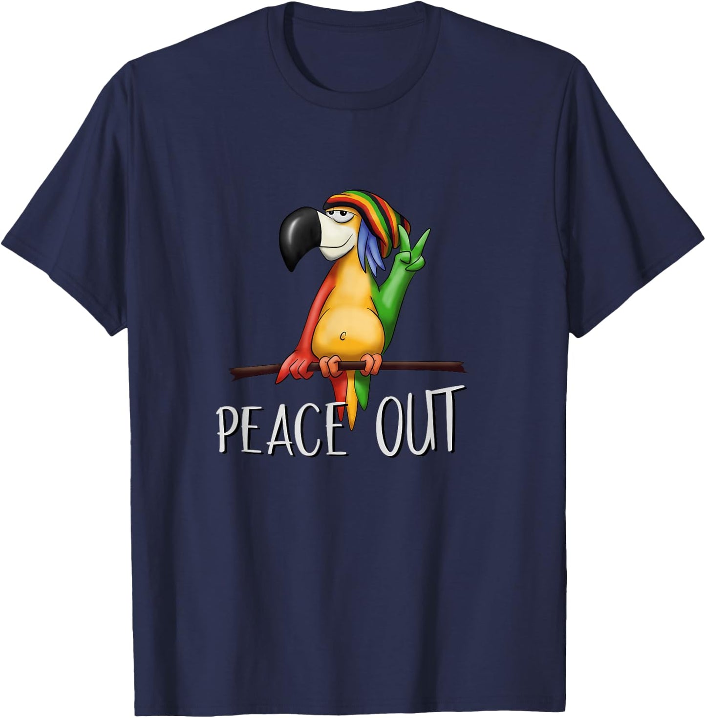 Peace Out Funky Cool Bird Drawing Chilling Reggae Parrot T-Shirt - T-Shirt | Navy