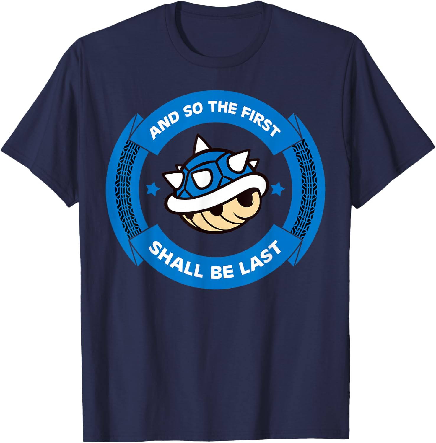 Nintendo Mario Kart Blue Shell Circle Text T-Shirt - T-Shirt | Navy