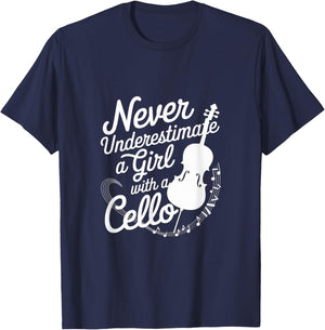 Never Underestimate a Girl with a Cello T-Shirt - T-Shirt | Navy