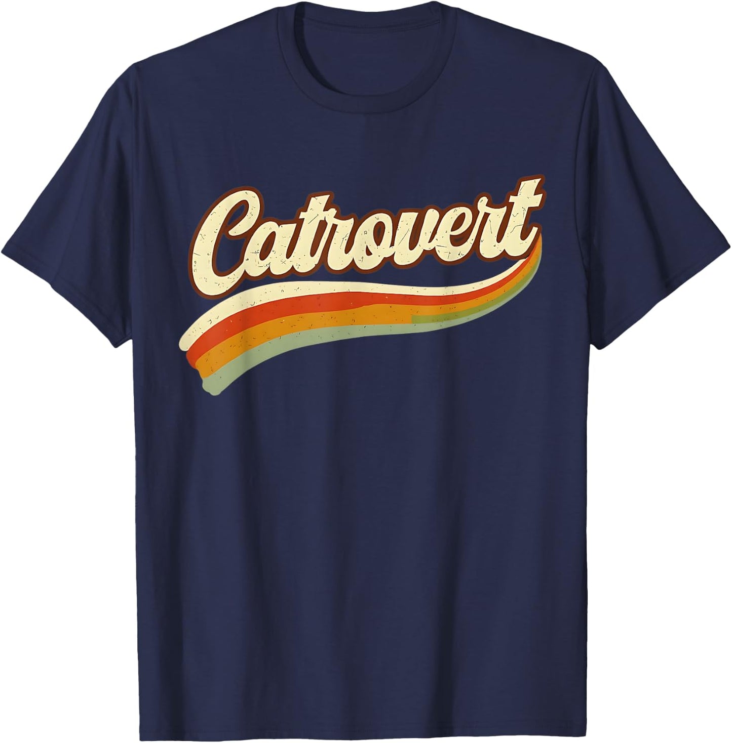 Retro Catrovert Cool Vintage for Introverts Cat Parents T-Shirt - T-Shirt | Navy
