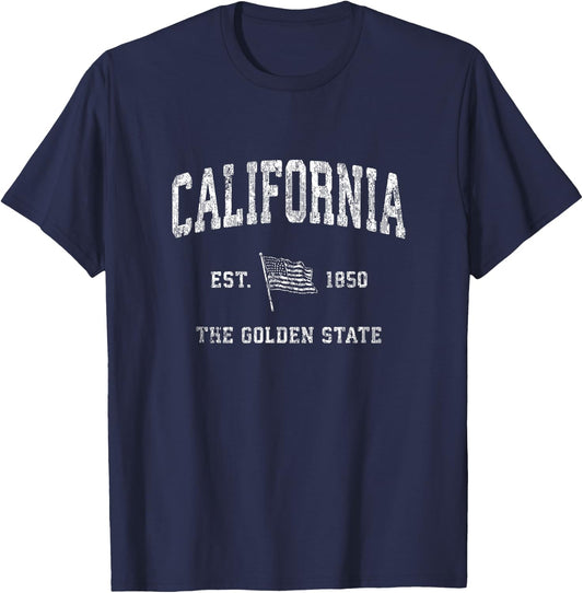 California CA Vintage US Flag Sports Design T-Shirt - T-Shirt | Navy