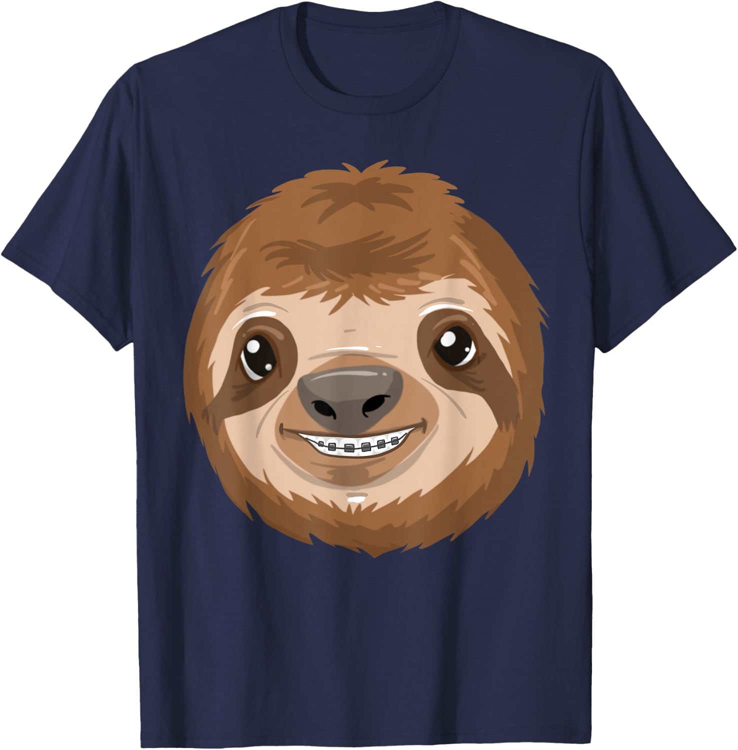Cool Sloth With Dental Braces Funny Animal Teeth Smile Gift T-Shirt - T-Shirt | Navy