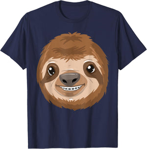 Cool Sloth With Dental Braces Funny Animal Teeth Smile Gift T-Shirt - T-Shirt | Navy