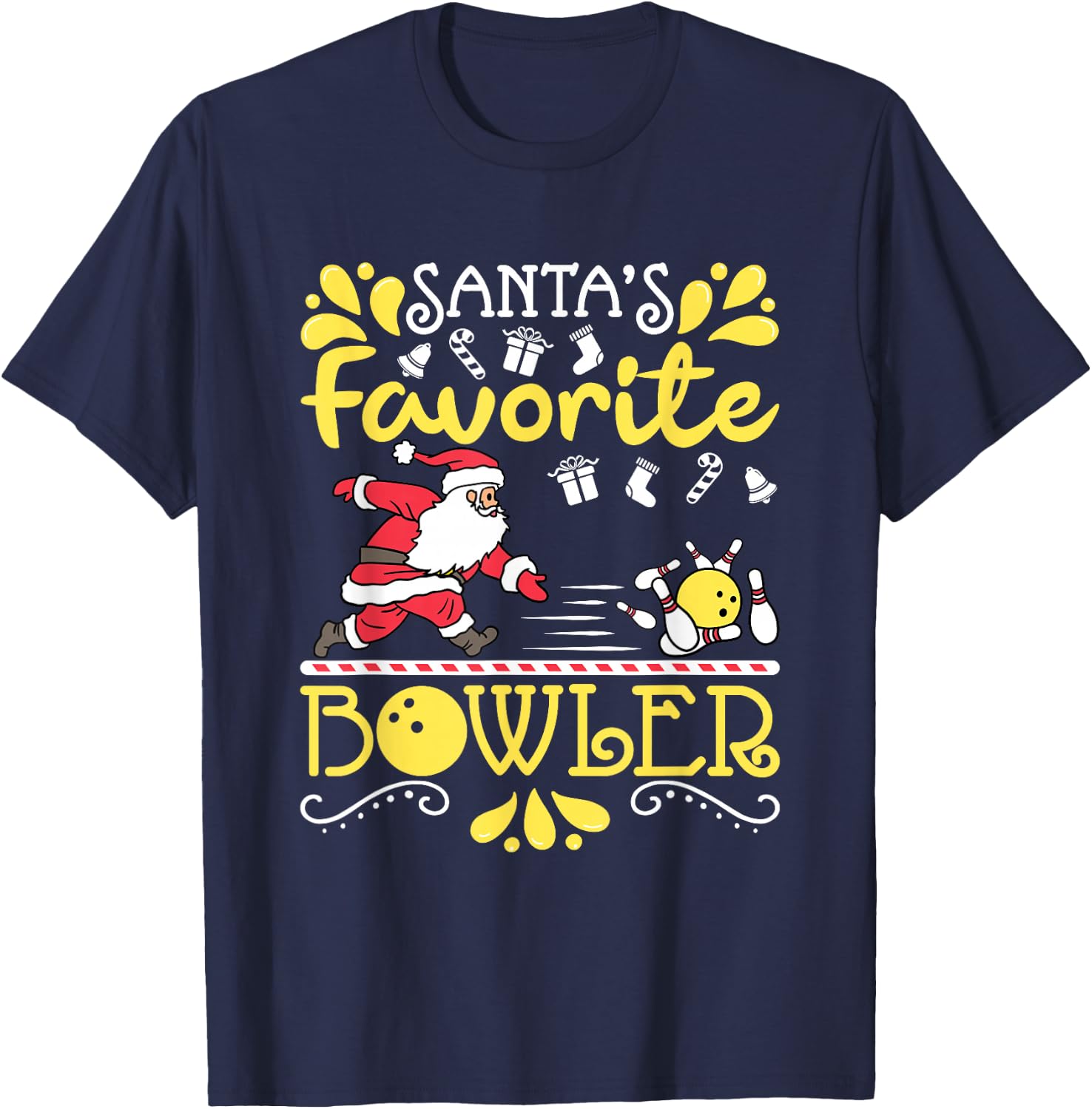 Santa's Favorite Bowler Santa Claus Bowling Christmas T-Shirt - T-Shirt | Navy