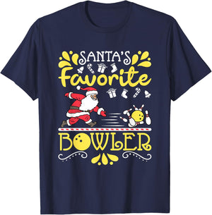 Santa's Favorite Bowler Santa Claus Bowling Christmas T-Shirt - T-Shirt | Navy