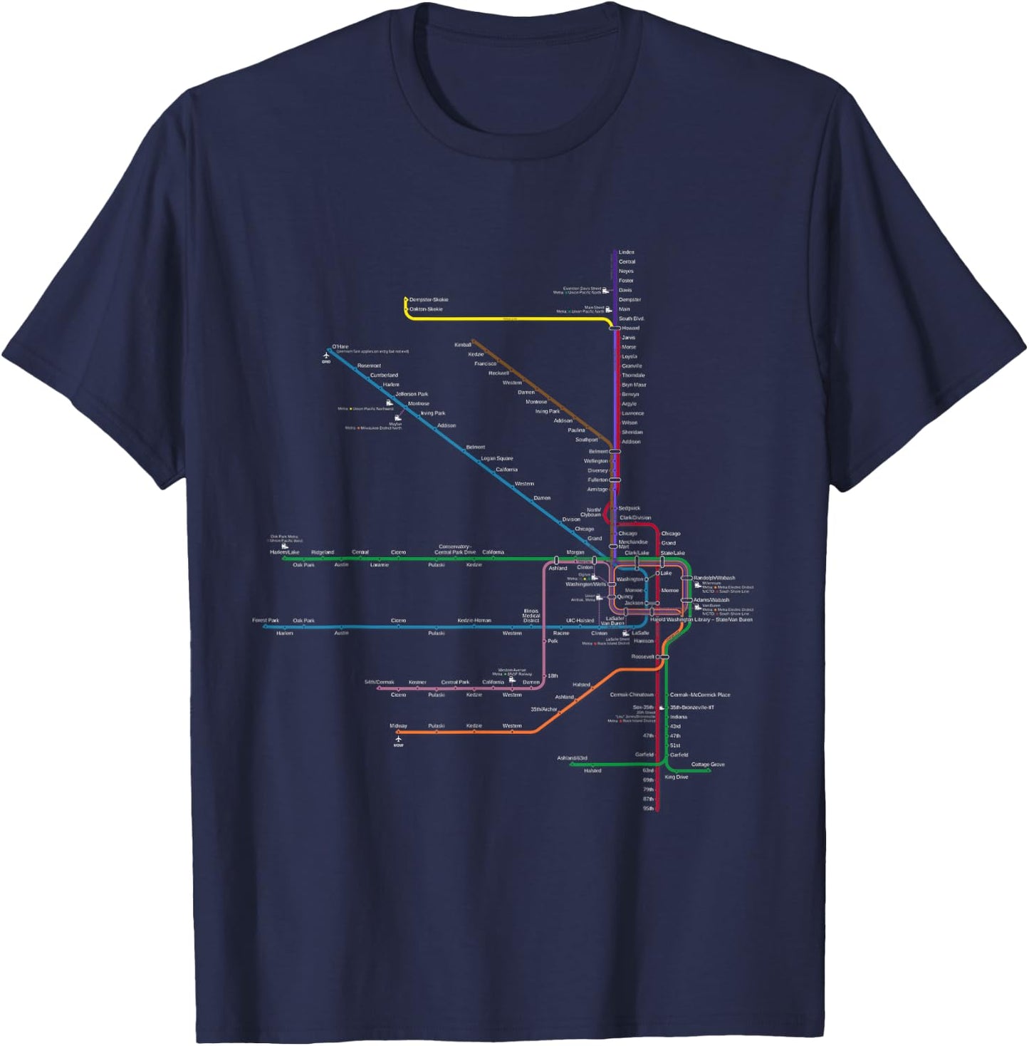 Chicago l Map CTA Elevated L Train Metro Transit T-Shirt - T-Shirt | Navy