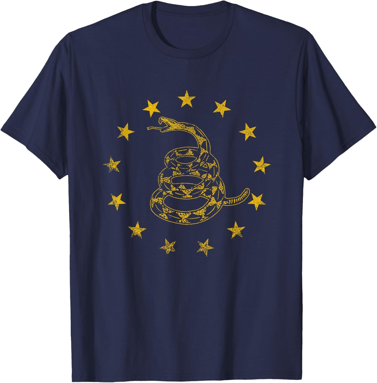 Vintage Gadsden Flag Snake - Betsy Ross Flag - 13 Stars T-Shirt - T-Shirt | Navy