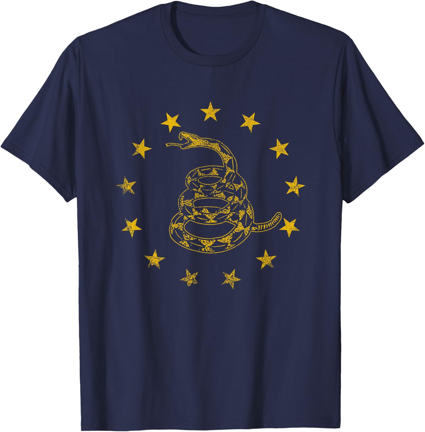 Vintage Gadsden Flag Snake - Betsy Ross Flag - 13 Stars T-Shirt - T-Shirt | Navy