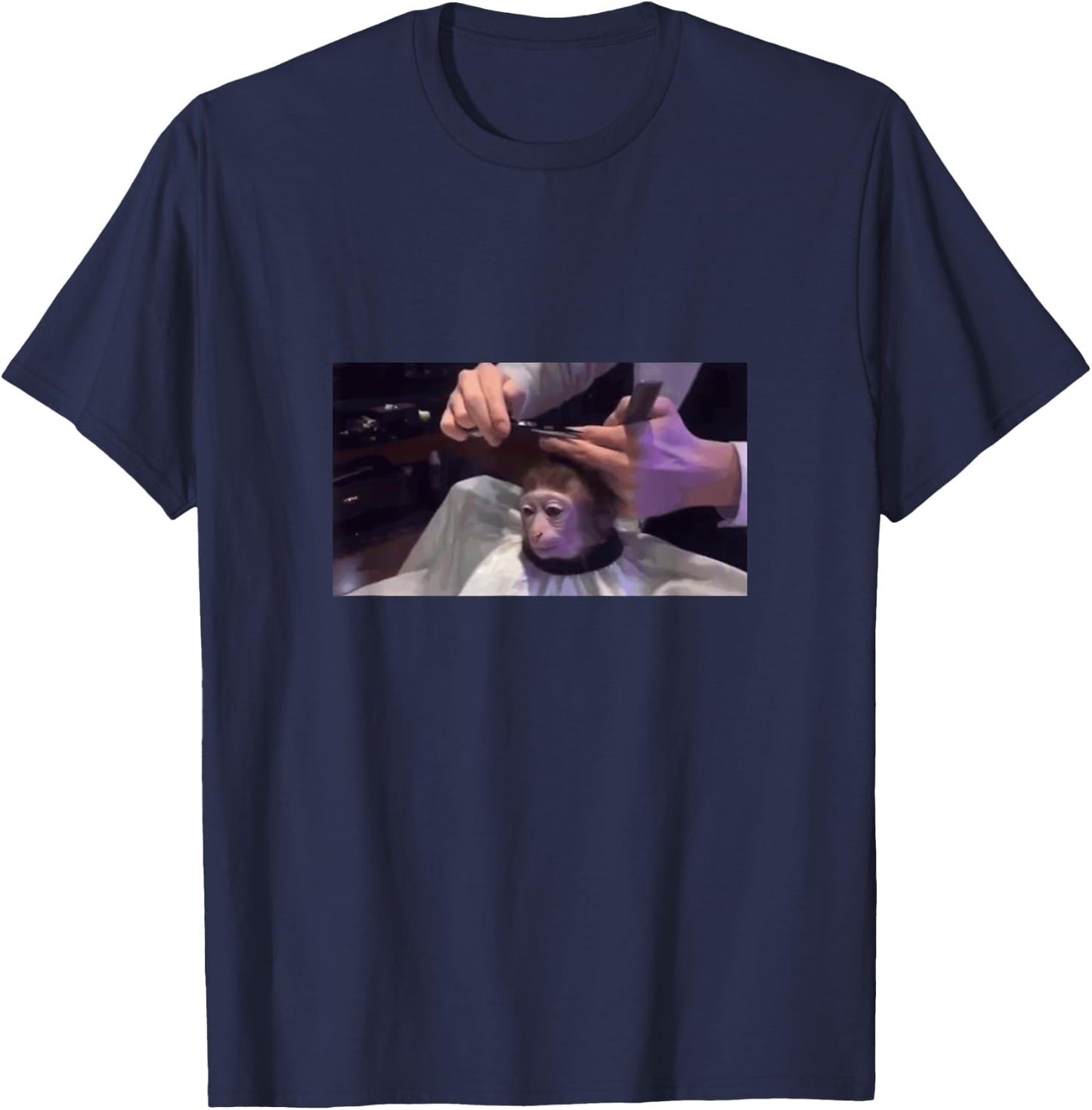Funny Dank Meme Monkey Getting Haircut T-Shirt - T-Shirt | Navy
