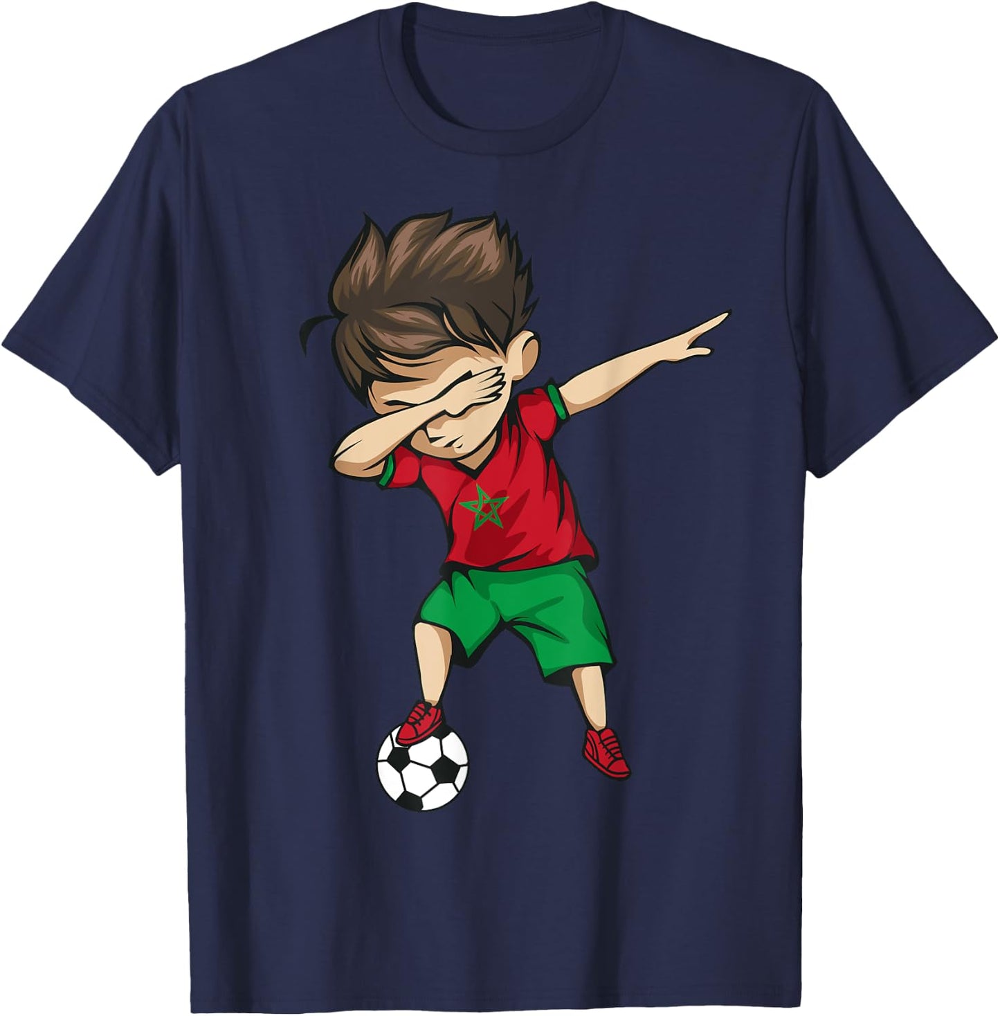 Dabbing Soccer Boy Morocco Jersey Shirt - Moroccan Football T-Shirt - T-Shirt | Navy