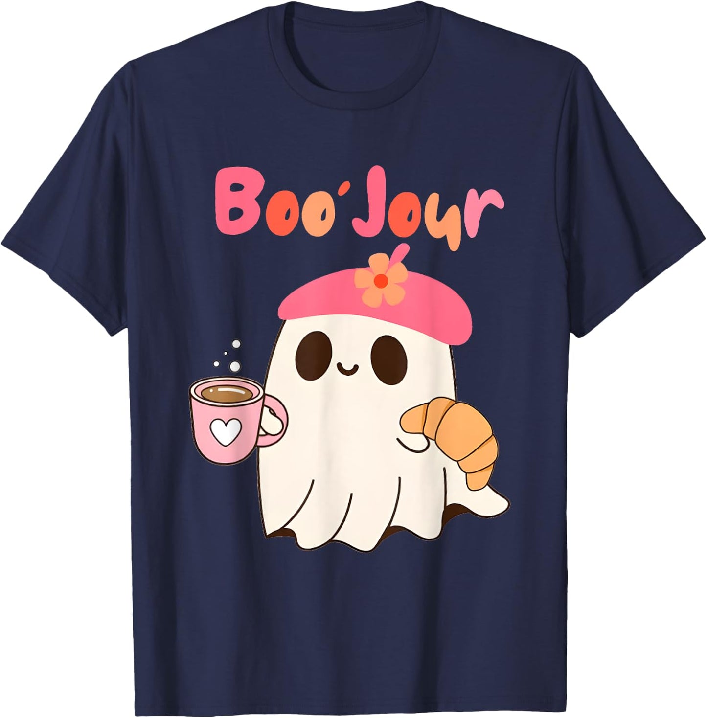 Boo Jour Ghost French Teacher Vintage Teacherlife Groovy T-Shirt - T-Shirt | Navy