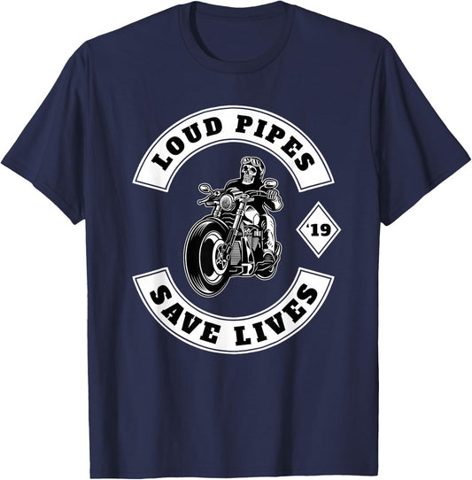 Loud Pipes Save Lives - Biker T-Shirt - T-Shirt | Navy