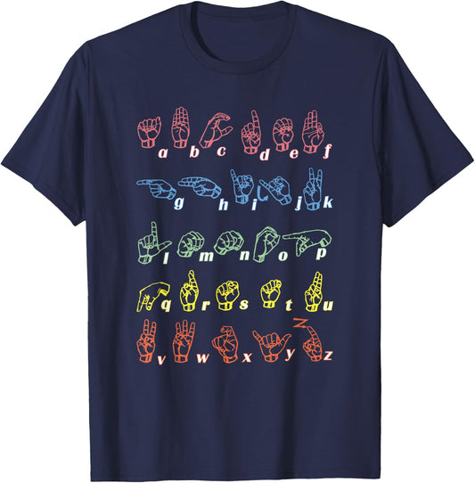 Sign Language ASL Teacher Hand Alphabet Learning T-Shirt - T-Shirt | Navy