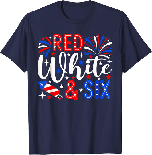 Red White and Six 6th Birthday 4th of July Patriotic T-Shirt - T-Shirt | Navy