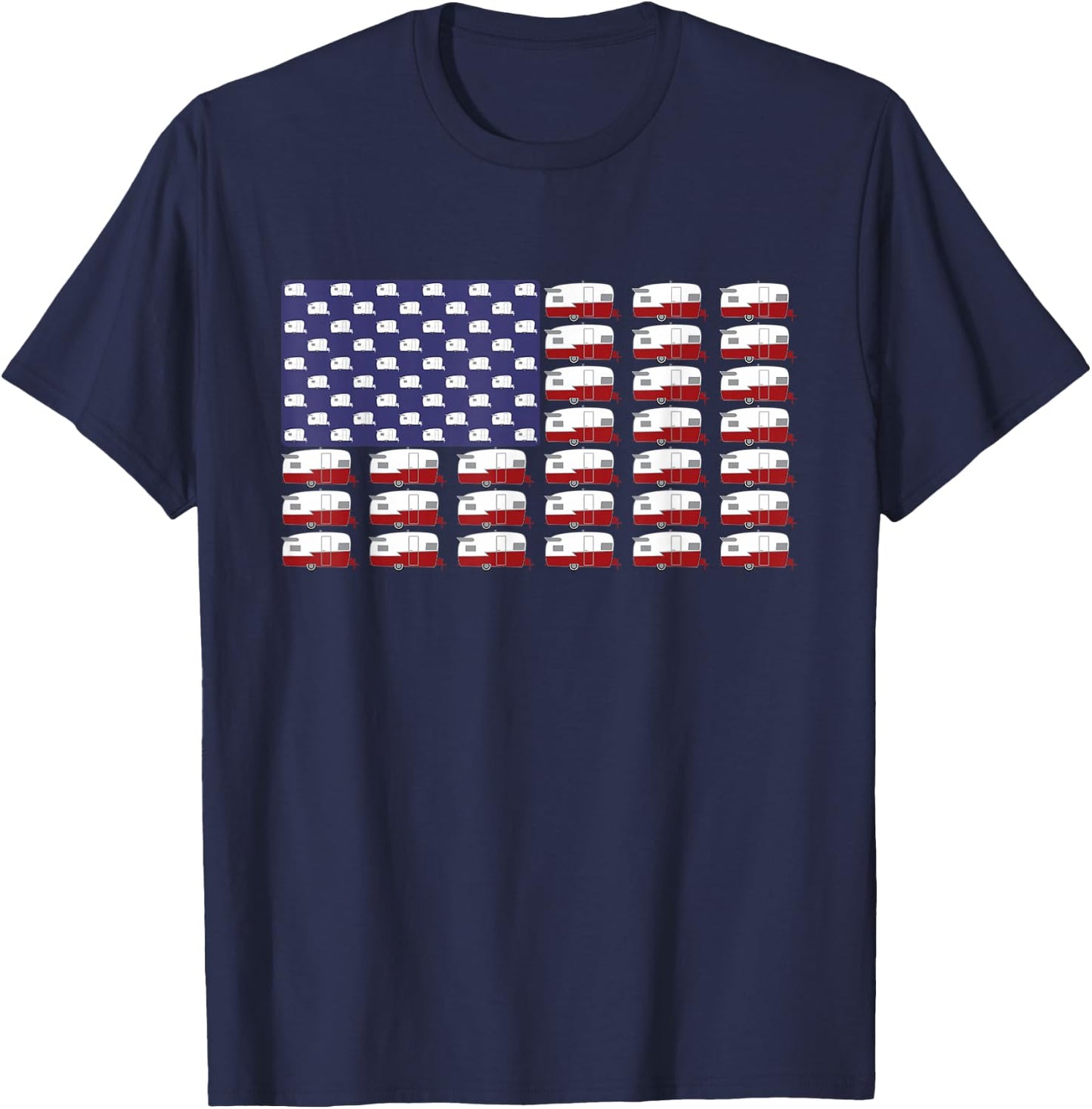 Vintage RV Camper Trailer American Flag T-Shirt - T-Shirt | Navy