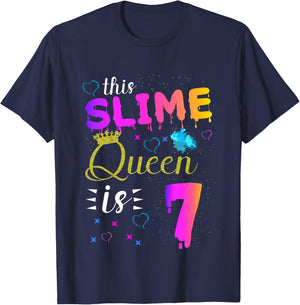 slime queen crown Birthday 7th Gift girls 7 years old T-Shirt - T-Shirt | Navy