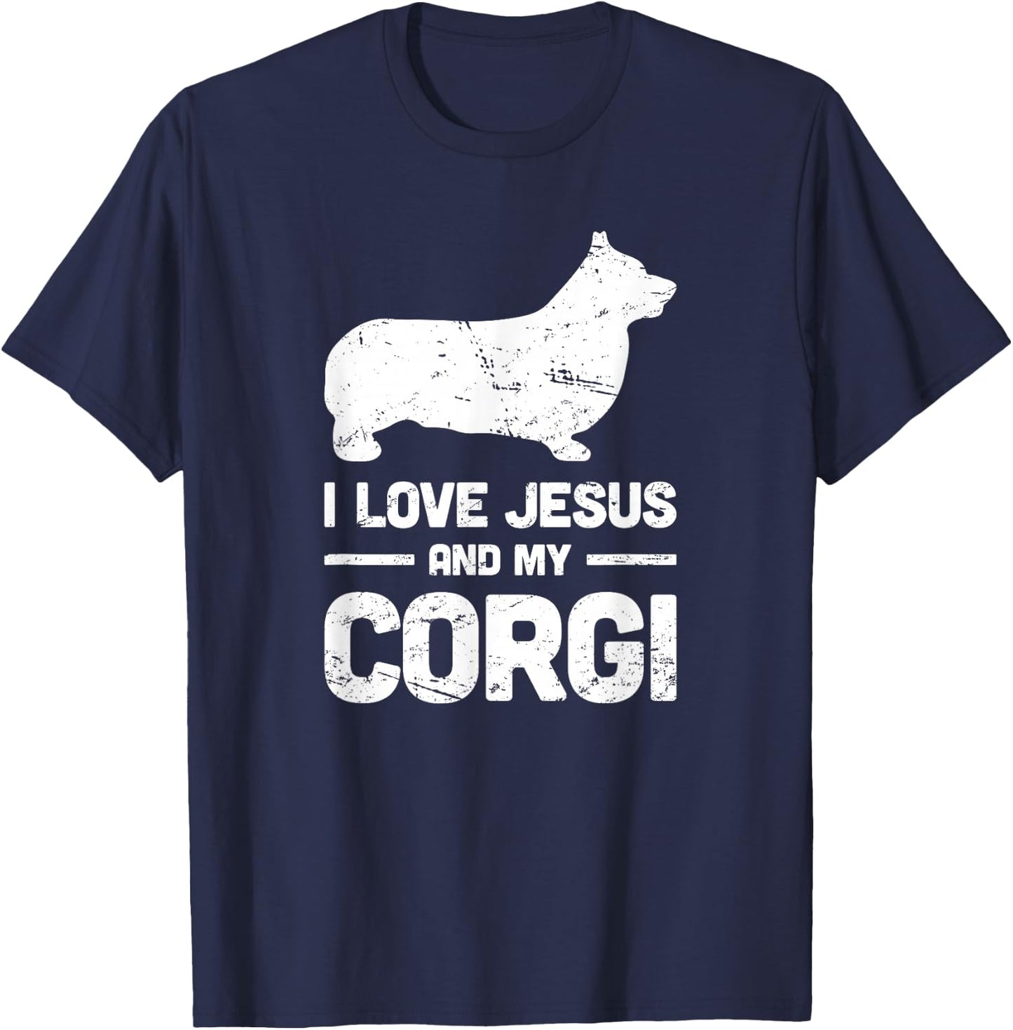God & Dogs - I Love Jesus And My Corgi T-Shirt - T-Shirt | Navy