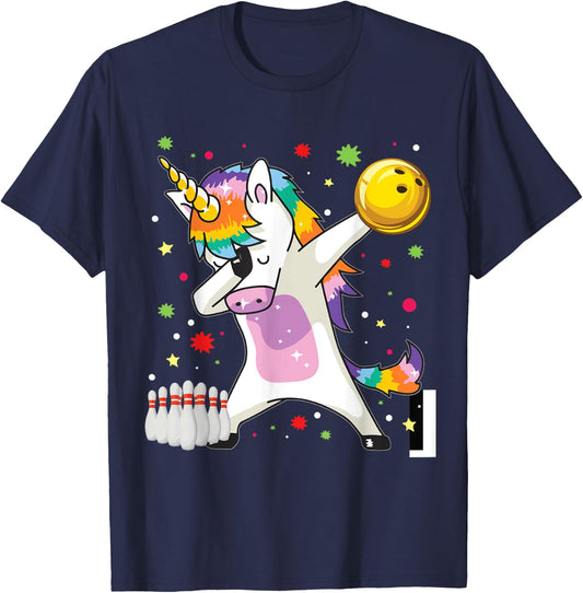 Dabbing Unicorn Bowling Funny Bowling Boy Girl T-Shirt - T-Shirt | Navy