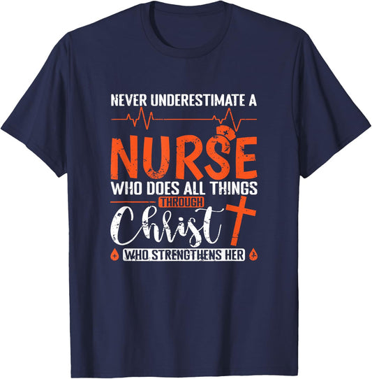 Never underestimate a Nurse T-Shirt - T-Shirt | Navy