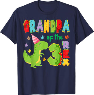 Grandpa of The Three Rex Birthday Boy 3Rd Bday Dinosaur T-Shirt - T-Shirt | Navy