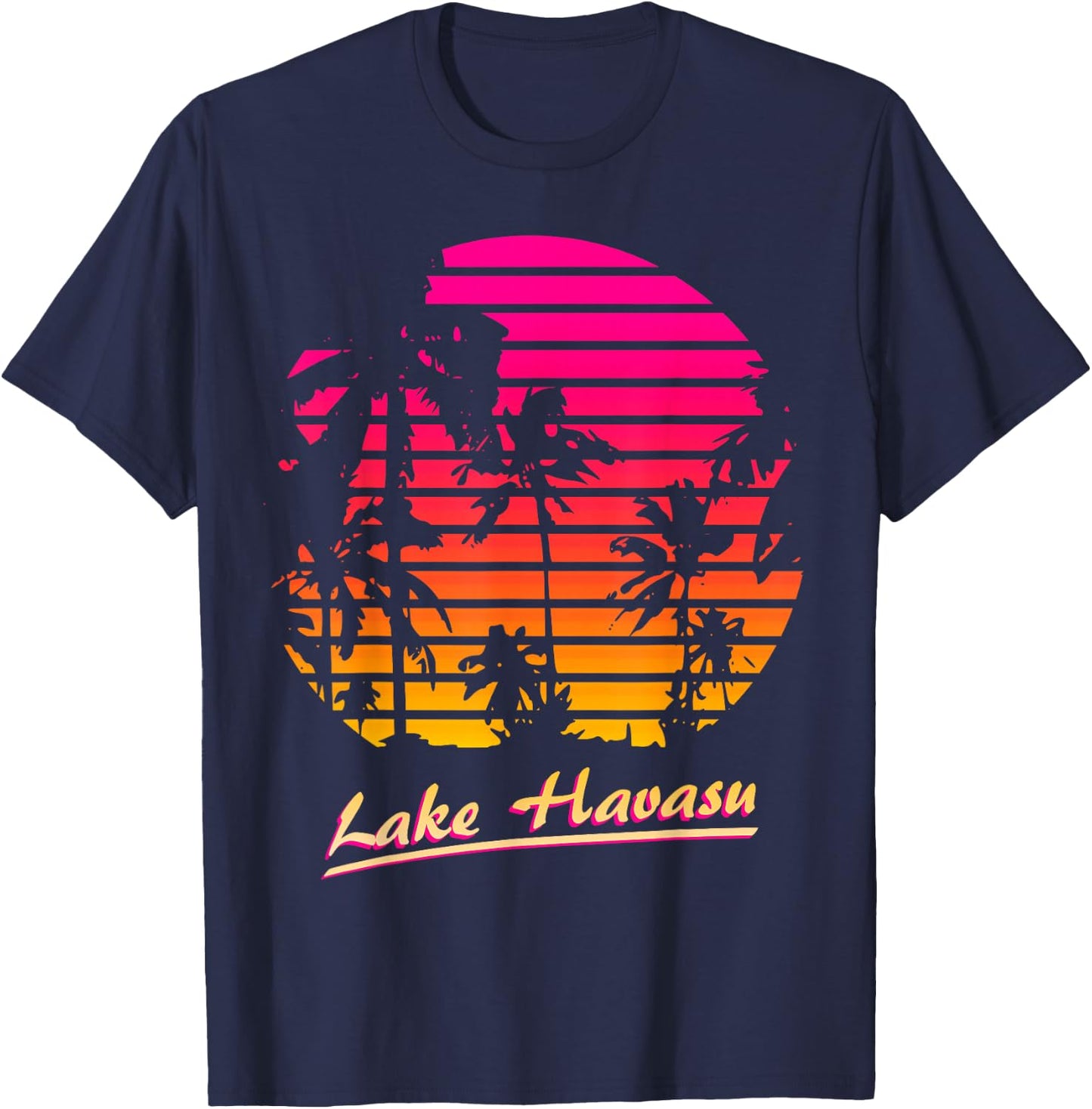 Lake Havasu Cool 80s Palm Trees Summer Sunset T-Shirt - T-Shirt | Navy