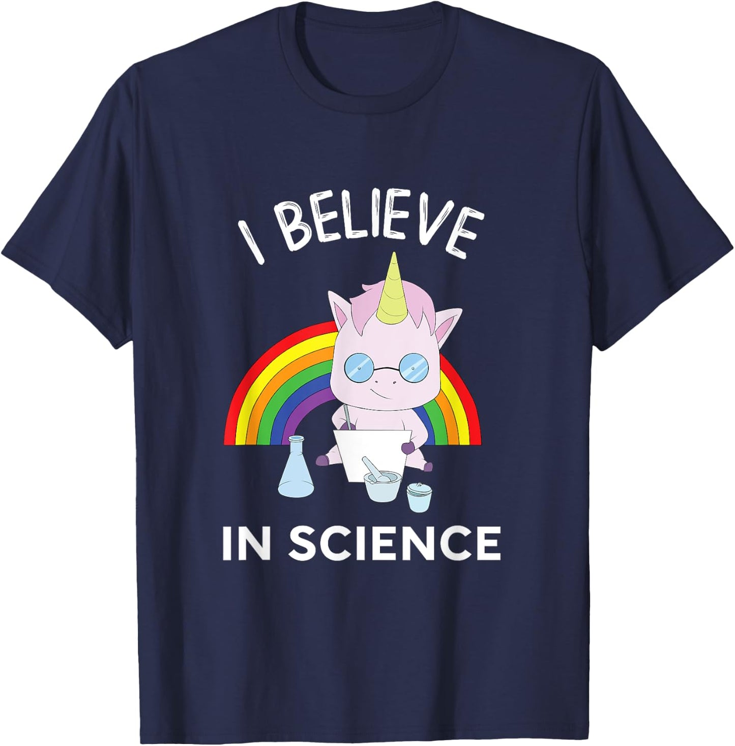 Unicorn Scientist I Believe In Science Funny T-Shirt - T-Shirt | Navy