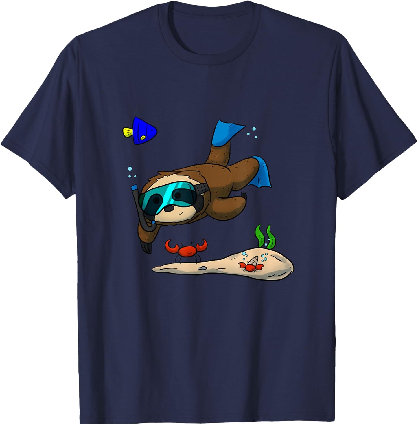 Scuba Diving Snorkeling Lazy Sloth Diver Swimming T-Shirt - T-Shirt | Navy