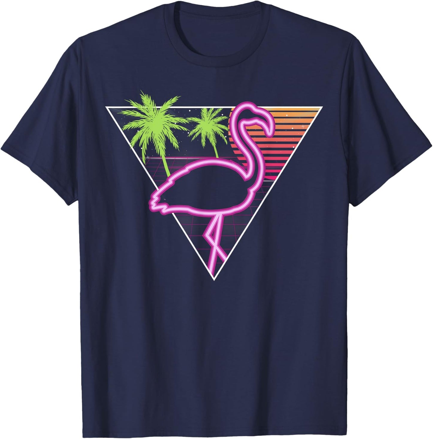 Vintage Pink Flamingo Retro Look Miami 1980s Gift T-Shirt - T-Shirt | Navy