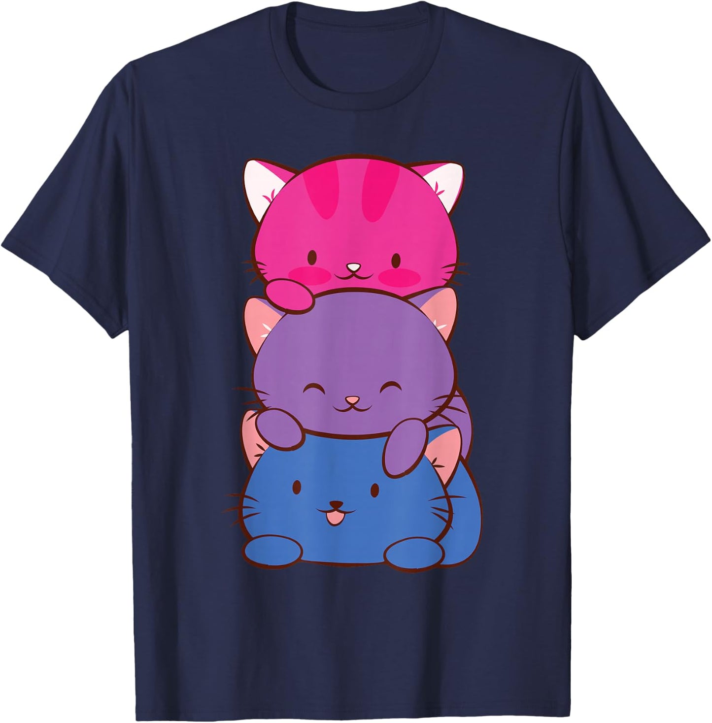 Bisexual Pride Kawaii Kitty Cat Stack Anime T-Shirt - T-Shirt | Navy