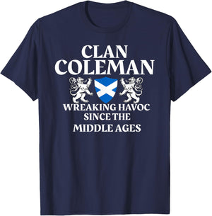 Clan Coleman Scottish Family Kilt Tartan Lion T-Shirt - T-Shirt | Navy