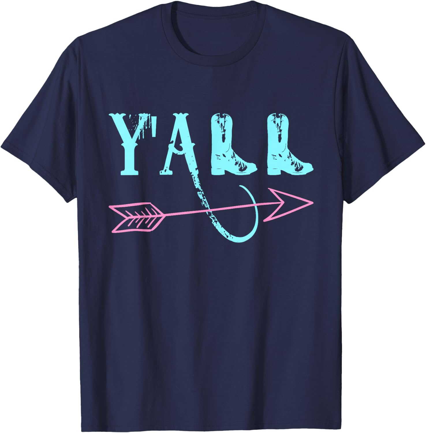 Y'ALL Southern Country Teal & Pink Arrow & Boots T-Shirt - T-Shirt | Navy