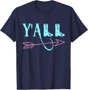 Y'ALL Southern Country Teal & Pink Arrow & Boots T-Shirt - T-Shirt | Navy