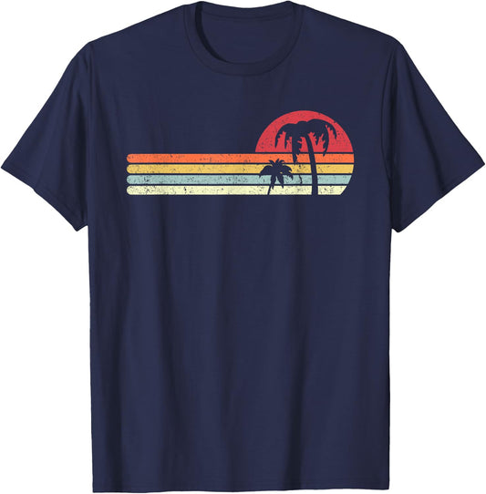 Palm Tree Shirt. Retro Style Tropical Beach T-Shirt - T-Shirt | Navy