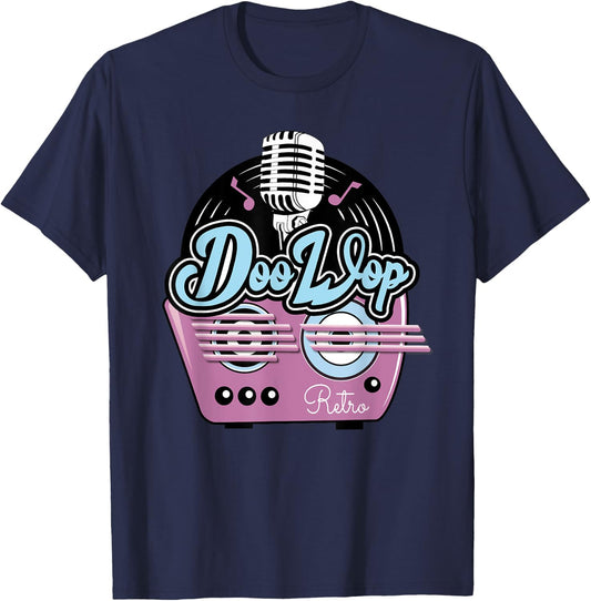 50s Doo Wop Sock Hop Dance Rock N Roll Vintage Microphone T-Shirt - T-Shirt | Navy