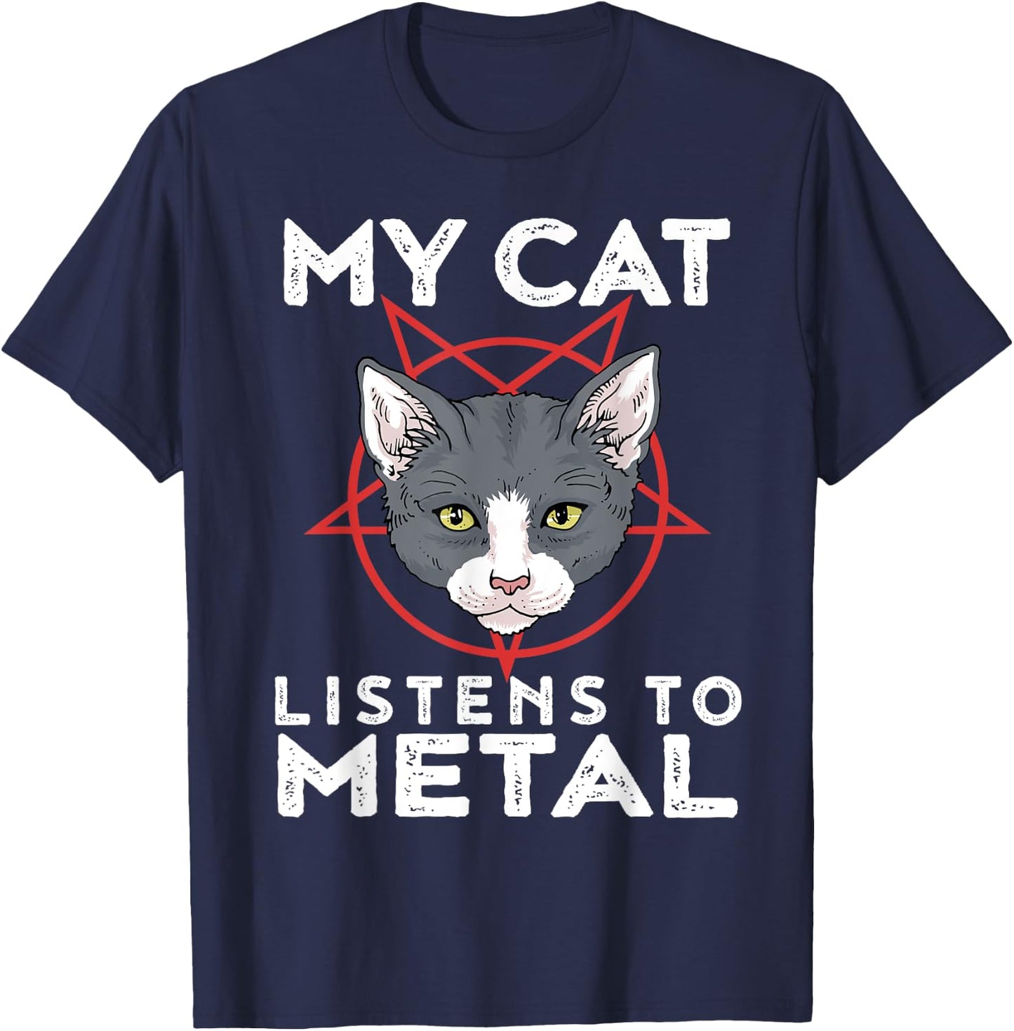 My Cat Listens To Metal Funny Metal Cat Shirt Men Women Kids T-Shirt - T-Shirt | Navy