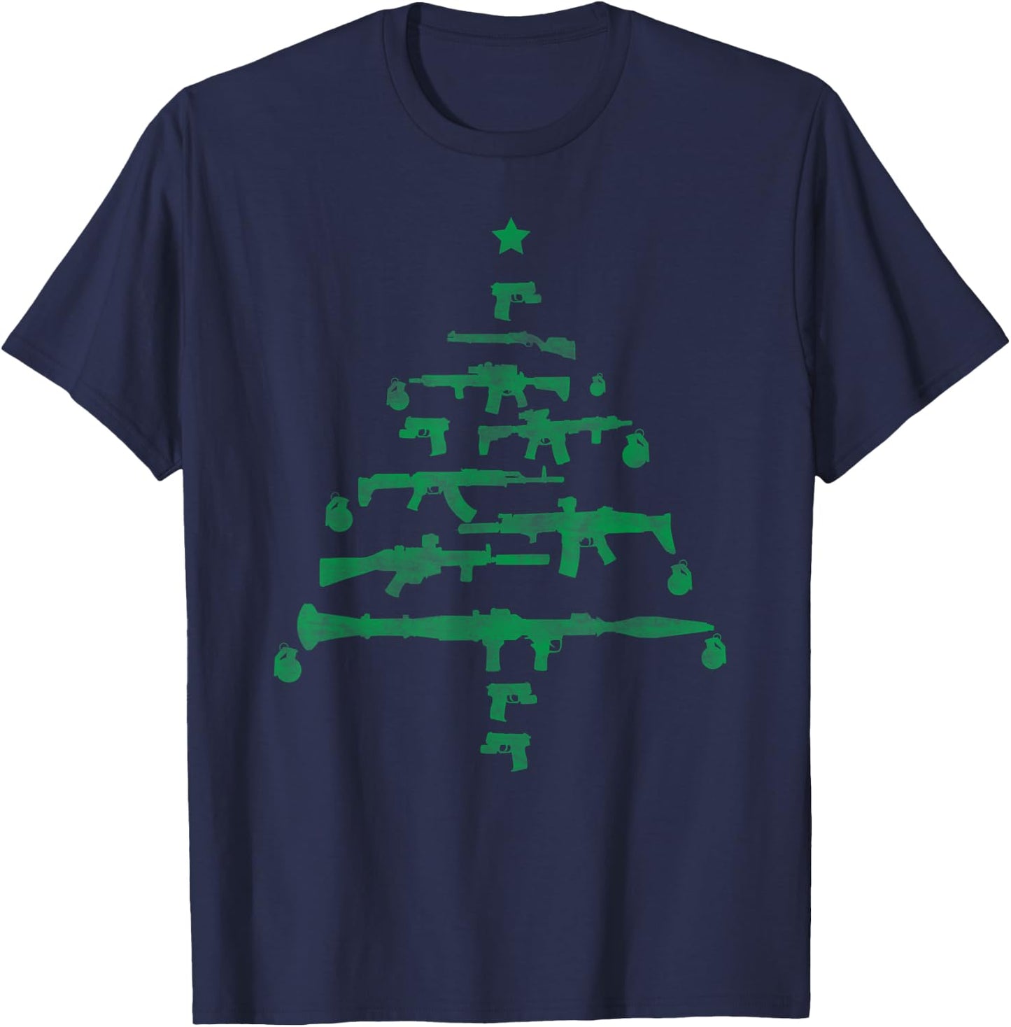 Christmas Tree Guns Rifles Firearms Grenades Army Military T-Shirt - T-Shirt | Navy
